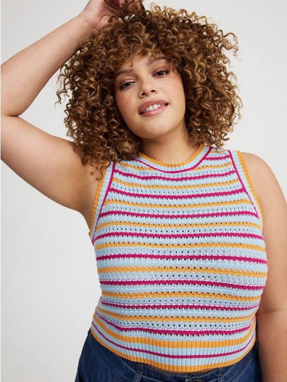 torrid Multi Color Striped Cropped Open Stitch Crotchet Tank NWOT